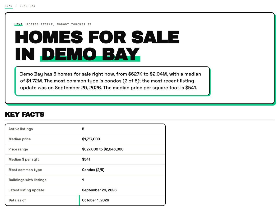 A grown neighborhood page with a direct answer and a key-facts table