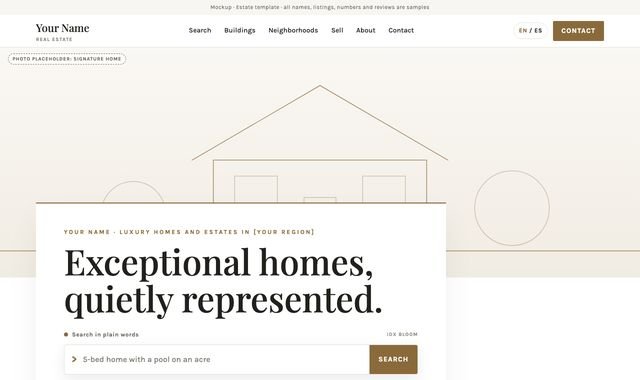 Preview still of the Estate template with sample content
