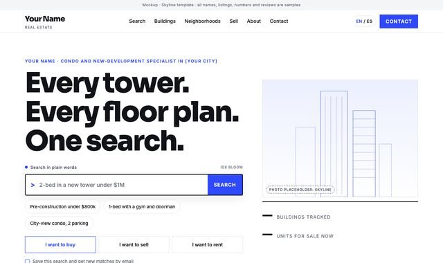 Preview of the Skyline design with sample content